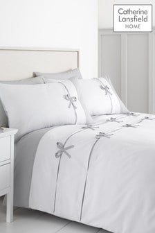 Catherine Lansfield White Milo Bow Duvet Cover and Pillowcase Set (930147) | €27 - €50