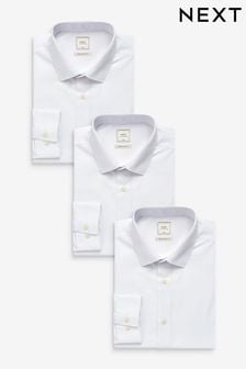 أبيض - تلبيس قياسي - حزمة من 3 قمصان مقاومة للتجعد بأساور فردية (930185) | د.ك 18