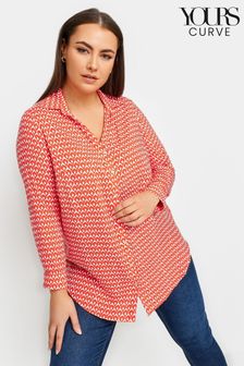 Yours Curve Orange Geometric Print Button Through Shirt (930465) | $43