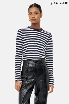 Jigsaw Blue Cotton Slub Stripe Long Sleeve T-Shirt (930554) | 69 €