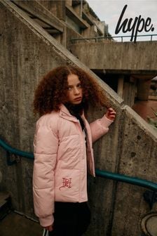 Hype X Ed Hardy Kids Cropped Pink Puffer Jacket