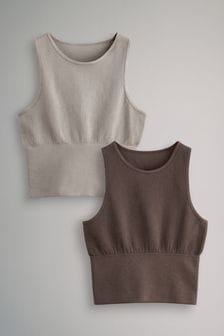 The Set Brown/Nude 2 Pack Seamless Ribbed Vest Tops (930864) | €27