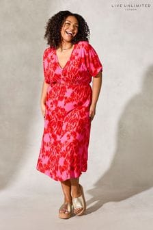 Розовое платье с цветочным принтом и присборенной талией Live Unlimited Curve (931226) | €51