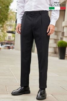 Black Slim Nova Fides Italian Fabric Textured Suit Trousers (931512) | SGD 104