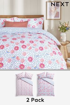 2 Pack Pink/Blue Reversible Duvet Cover and Pillowcase Set