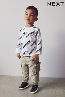 White/Black Slogan Long Sleeve All Over Printed T-Shirt (3mths-7yrs) (931564) | AED16 - AED21