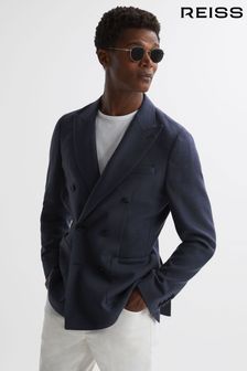 Reiss Airforce Blue Admire Double Breasted Weave Blazer (931575) | 2,411 QAR