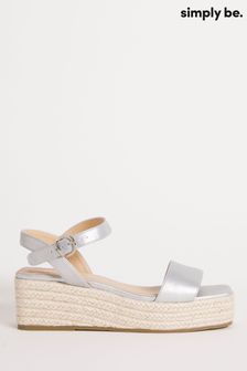 Simply Be Silver Espadrille Flatform Wide Fit Square Toe And Back Sandals (931829) | $66