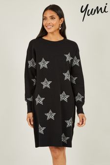 Yumi Black Relaxed Fit Star Print Tunic Dress (932310) | SGD 97