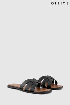 Office Black Leather Woven Sliders (932368) | $83