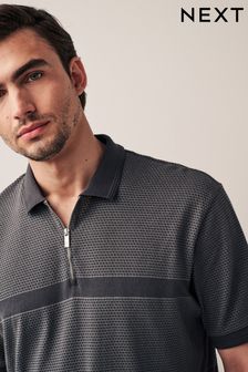 Slate Grey Textured Blocked Polo Shirt (932444) | 69 QAR