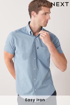 כחול כהה - גזרה רגילה עם שרוול קצר - חולצת אוקספורד עם כפתורים לגיהוץ קל (932939) | ‏57 ₪