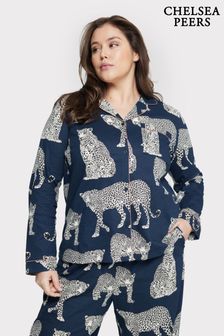 Chelsea Peers Blue Curve Organic Cotton Leopard Print Pyjama Set (932941) | €69