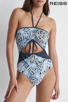 Reiss Navy Megan Printed Cut-Out Swimsuit (933394) | 69,300 Ft