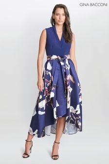 Niebieska asymetryczna sukienka bez rękawów Gina Bacconi Megan z kwiatowym wzorem (933428) | 942 zł