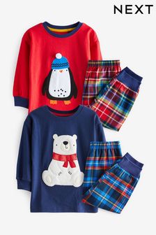 Marineblau/Rot mit Pinguin- und Eisbärmotiv - Karierte Pyjamas, 2er Pack (9 Monate bis 8 Jahre) (933445) | 21 € - 30 €