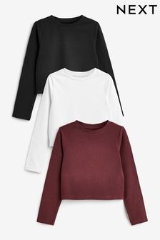 Schwarz/Ecru-Weiß/Braun - Langärmelige, kastige T-Shirts, 3er-Pack (3-16yrs) (933850) | 11 € - 16 €