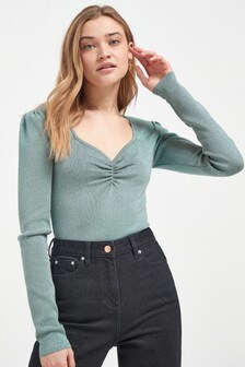 Pull métallisé froncé