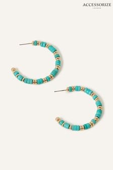 Accessorize Blue Beaded Stone Hoop Earrings (934184) | LEI 84