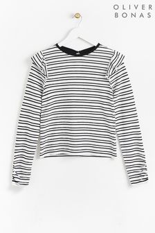 Oliver Bonas Frill Sleeve Stripe Long Sleeve Black Top (934509) | 47 €