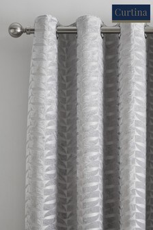 Curtina Grey Kendal Velvet Geo Lined Eyelet Curtains