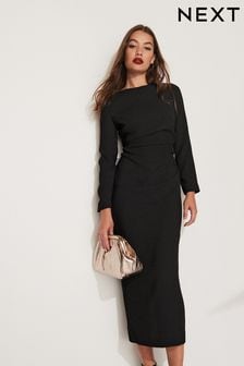 أسود - فستان متوسط الطول بتصميم متجمع عامودي (934980) | 216 د.إ