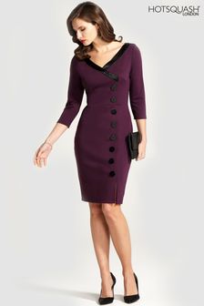 Hotsquash Purple 50's Silky Trimmed Button Wiggle Dress (935104) | ₪ 535