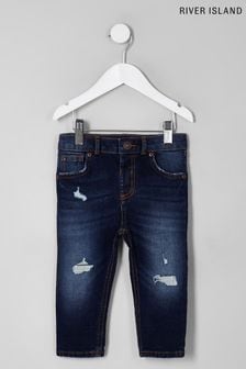River Island Blue Dark Wash Distressed Skinny Jeans (935576) | CA$38
