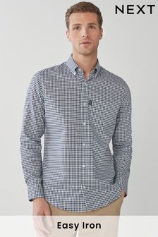 أزرق كحلي/أبيض مربعات - عادي - قميص أكسفورد بأزرار طولية سهل الكي (937034) | $34