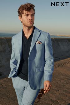 Light Blue Linen Tailored Fit Suit (937831) | ₪ 307