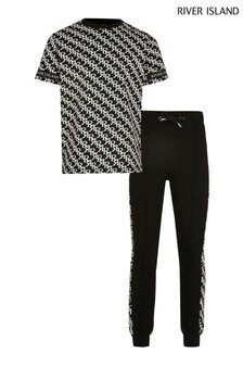 River Island Black Jacquard Monogram Set