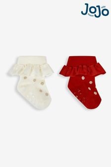 JoJo Maman Bébé Red 2-Pack Spot Ruffle Socks (938401) | 47 QAR
