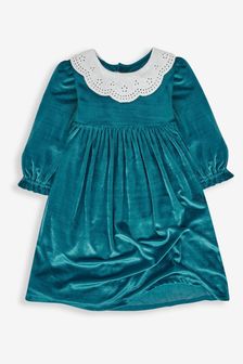 JoJo Maman Bébé Teal Girls' Velour Party Dress With Scallop Collar (938487) | NT$1,380