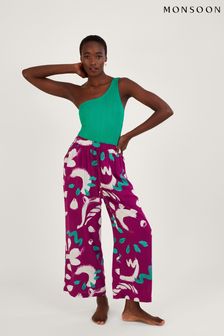 Monsoon Pink Abstract Brushstroke Printed Wide Leg Trousers (939064) | €26