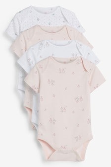Pink 4 Pack Delicate Bunny Short Sleeved Bodysuits (0mths-3yrs) (939081) | €13 - €16