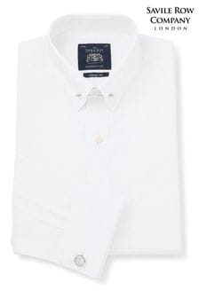 Savile Row Co White Classic Fit Pin Collar Double Cuff Shirt