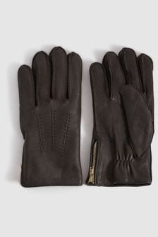 Reiss Chocolate Iowa Leather Gloves (939362) | LEI 809