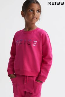 Reiss Bright Pink Nina Junior Sequin Crew Neck Jumper (939387) | $53
