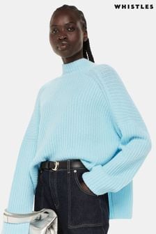 Whistles Blue Wool Mix Rib Funnel Neck Jumper (939451) | AED302