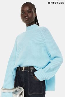 Whistles Blue Wool Mix Rib Funnel Neck Jumper