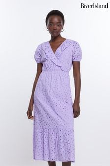 River Island Purple Broderie Wrap Midi Dress (939704) | €41.50