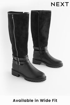 Black Regular/Wide Fit Forever Comfort® Buckle Detail Knee High Boots (940241) | SGD 108