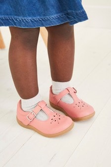 Pink Leather Standard Fit (F) First Walker T-Bar Shoes (940773) | ₪ 94