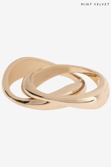 Mint Velvet Gold Tone Molten Double Ring Set (940859) | 124 QAR