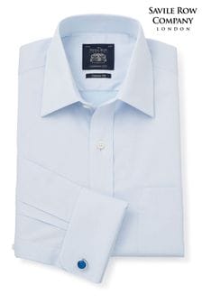 Savile Row Co Sky Blue Twill Classic Fit Double Cuff Shirt