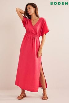 Розовый - Льняное платье макси Boden (941021) | €72