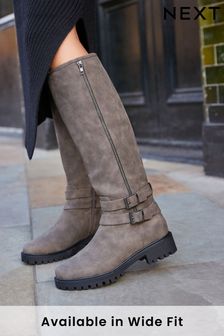 Grey Regular/Wide Fit Forever Comfort® Buckle Detail Knee High Boots (941376) | kr719