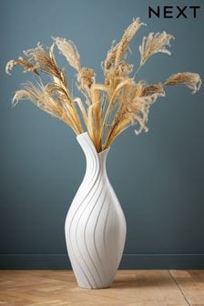 White Pleated Ceramic Textured Flower Vase (941383) | ₪ 295