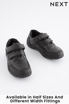 Black Wide Fit (G) School Leather Double Strap Shoes (941704) | kr425 - kr547