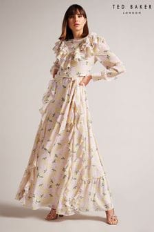 Ted Baker Yellow Vivyana Frilled Long Sleeve Maxi Dress (941713) | €204